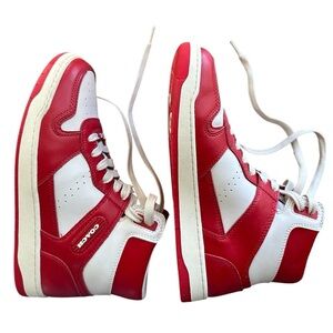 Coach High Top Sneakers Shoes Women's Size US 8B Red & Chalk Leather Lace Up